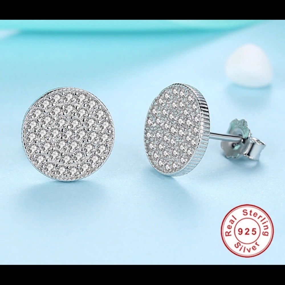 New! Sterling Silver Austrian Pave Stud Earrings - Picture 8 of 8